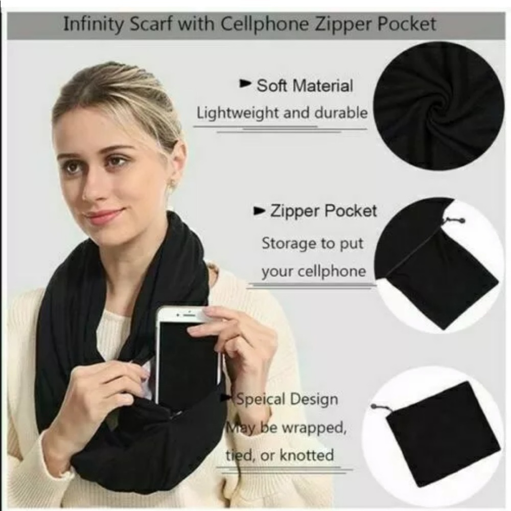 Beyond Yoga Black Hidden Pocket Infinity Scarf - Picture 2 of 4